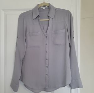 Express The Portofino Long Sleeve Blouse in Gray